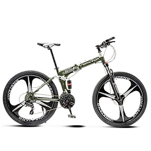 Plegables : Mountain Bike Folding Bikes for Adult with High Carbon Steel Frame, Featuring 3 Spoke Wheels and 21 Speed, Double Disc Brake Anti-Slip Bicycles (Blue / Red / White / Green, 24 In), Verde