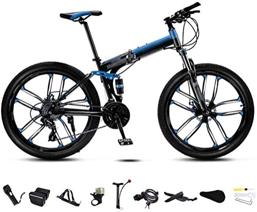 Plegables : MQJ 24 Pulgadas Mtb Bicicleta Unisex Folding Placking Bike 30-Spee Gays Bicicleta de Montaña Plegable Bicicleta de Velocidad de Variable Off-Road para Hombres Y Mujeres Doble Disc Freno / Azul-Blue_2