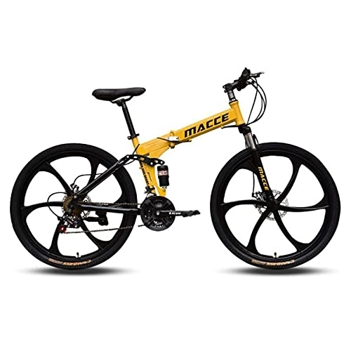 Plegables : MQJ Bicicleta Plegable de Mtb 26 Pulgadas Ruedas Bicicleta de Montaña Mde Acero Al Carbono con Freno de Disco Dual / Amarillo / 24 Velocidades