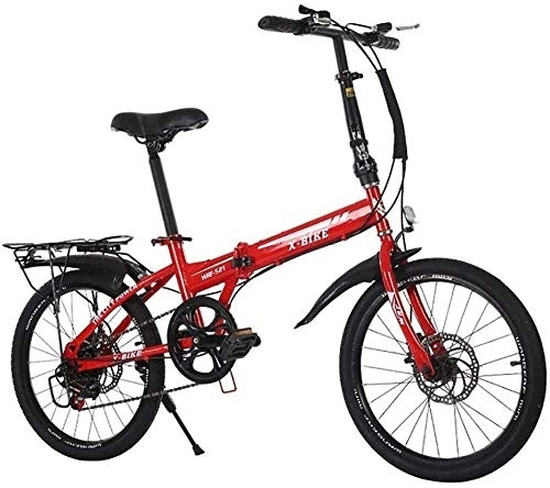 Plegables : MQJ Bicicleta Plegable Liviana para Bicicletas Plegables Portátiles de 20 Pulgadas con Rejilla de Transporte Trasero Y Bicicleta Plegable Compacta de Transmisión de 7 Velocidades para Conducir por la
