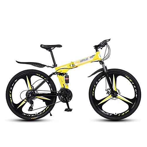 Plegables : MQJ Mtb Plegable 21 / 24 / 27 Velocidad 26 Pulgadas Ruedas Bicicleta de Montaña Bicicleta de Acero Al Carbono con Frenos de Doble Disco Y Doble Amortiguador / Amarillo / 27 Velocidad