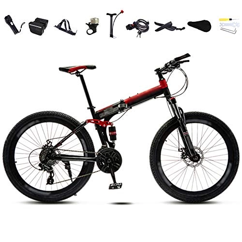 Plegables : MTB Bici para Adulto, 24-26 Pulgadas Bicicleta de Montaña Plegable, 30 Velocidades Velocidad Variable Bicicleta Juvenil, Doble Freno Disco / Rojo / 24