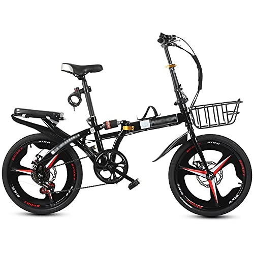 Plegables : N / A Bicicleta Plegable De 16 Pulgadas Y 6 Velocidades, Marco De Acero Al Carbono Bicicleta De Montaña con Doble Freno De Disco, Bicicleta Urbana Compacta para Jóvenes Adultos(Color:Negro)