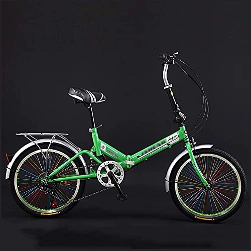 Plegables : NoMI Bicicletas Plegables Que absorben los Golpes y la Mujer Adulta de la señora de la Dama portátil de la Bicicleta del Desplazamiento portátil 20 Pulgadas, Verde