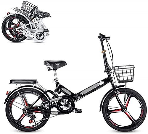 Plegables : NoMI Plegable Adulto Bicicleta Velocidad de Cambio de Finger Asiento Ajustable Amortiguador Trasero Resorte cómodo y portátil Bicicleta de cercanías de 20 Pulgadas 6 Velocidad, Negro