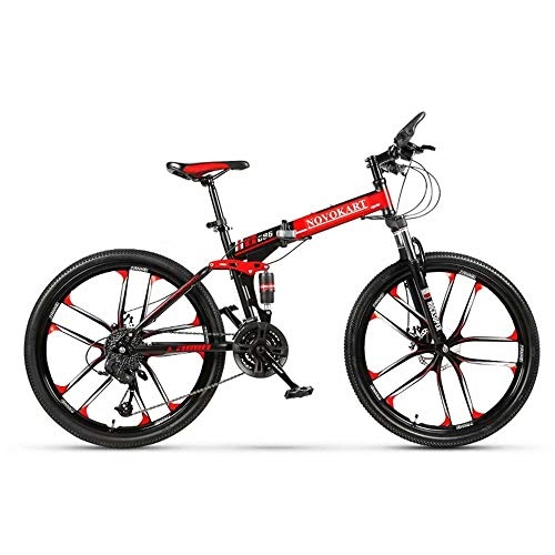 Plegables : Novokart - Bicicleta Plegable Unisex para Adulto, Color Negro y Rojo, Cambio de 24 etapas
