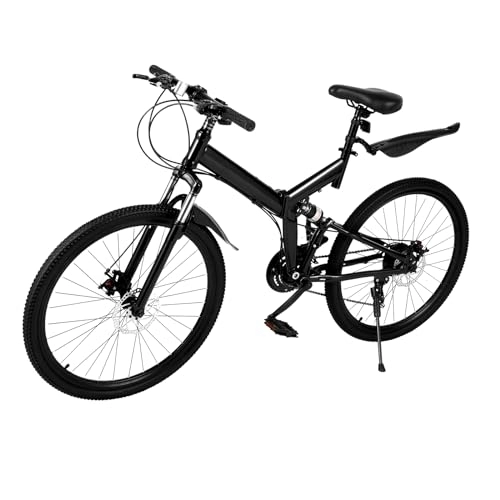 Plegables : OUKANING Bicicleta de montaña plegable de 26 pulgadas para adultos, unisex, acero al carbono, bicicleta plegable de 21 velocidades, amortiguador trasero, freno de disco doble, regalo