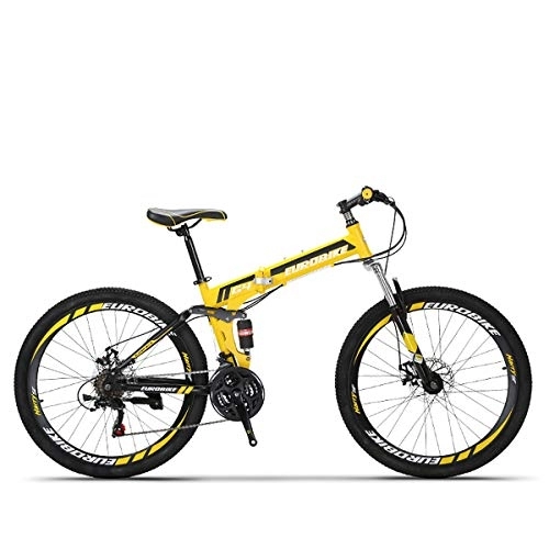 Plegables : PXQ Adultos Plegable Bicicleta de montaña 26 Pulgadas de Alto Carbono Suave Cola Bicicleta 21 / 27 velocidades Frenos de Disco Dual Bicicleta de cercanías, Yellow, 21Speed