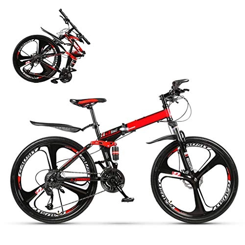 Plegables : Rabbfay MTB Bicicleta Bicicleta de montaña Plegable 24 / 26" MTB Bicicleta con 10 Cortadores, Negro y Rojo, color 66 cm., tamaño 30speed