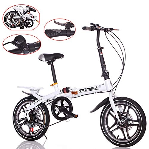 Plegables : Rong-- Bicicleta Plegable para Adultos Bicicleta Porttil Ultraligera Diseo De Doble Freno Velocidad Variable Alto Rendimiento De Seguridad Utilizada En Varias Carreteras, Blanco