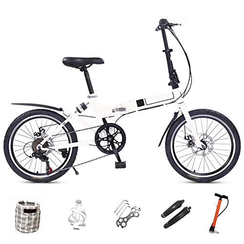 Plegables : ROYWY Bicicleta de Montaña Plegable, 7 Velocidades, Bicicleta Adulto, 20 Pulgadas Bici para Hombre y Mujerc, MTB con Doble Freno Disco / Blanco