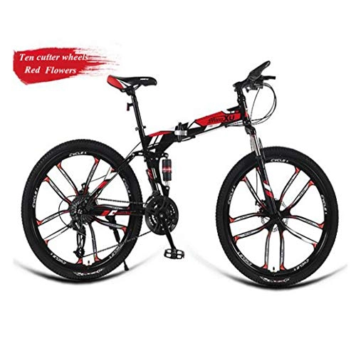 Plegables : RPOLY Bicicleta de montaña, Bicicleta Plegable / Unisex 21 Bici Plegable Velocidad con Antideslizante y el neumático Resistente al Desgaste para Adultos, Red_26 Inch
