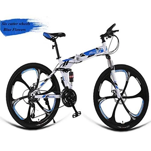 Plegables : RPOLY Bicicleta de Montaña Plegable, 21 Velocidad Bici Plegable, Choque Dual del Freno de Disco, Adulto Fuera de la Carretera de Velocidad Variable Bicicleta, Blue_24 Inch