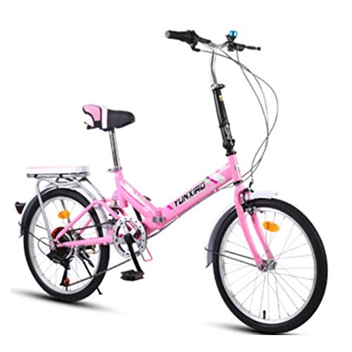Plegables : RPOLY Bicicleta Plegable / Unisex, 7 velocidades Plegable Bicicleta Folding Bike Plegable de la Ciudad para Bicicleta con el Estante Carry Trasero, Pink_20 Inch