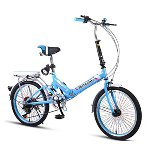 Plegables : RPOLY Bicicleta Plegable / Unisex, 7 velocidades Plegable Bicicleta Plegable de la Ciudad con Carry Parrilla Urbano para Montar a Caballo y los desplazamientos, Blue_20 Inch