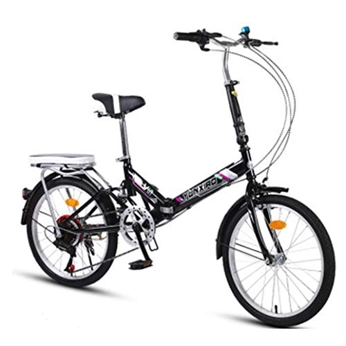 Plegables : RPOLY Bicicleta Plegable / Unisex, Folding Bike 7 velocidades Plegable Bicicleta Plegable de la Ciudad para Bicicleta con el Estante Carry Trasero, Black_20 Inch