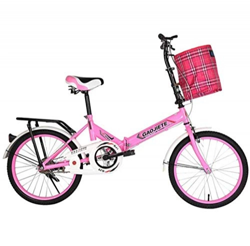 Plegables : RPOLY Plegable de la Ciudad para Bicicleta, Folding Bike, Marco de Acero de Alto Carbono Plegable, Ideal para Montar a Caballo Urbana y los desplazamientos, Pink_20inch