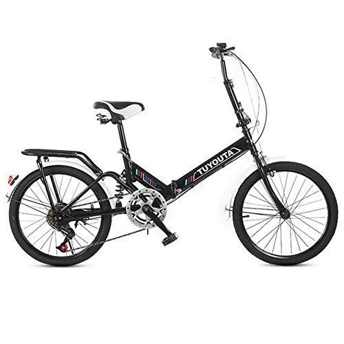 Plegables : RR-YRL 20-Pulgadas Variable Bicicleta Plegable Velocidad, Bicicleta Plegable para Hombres y Mujeres Estudiantes, Amortiguador de Bicicletas, Marco de Acero al Carbono, Negro