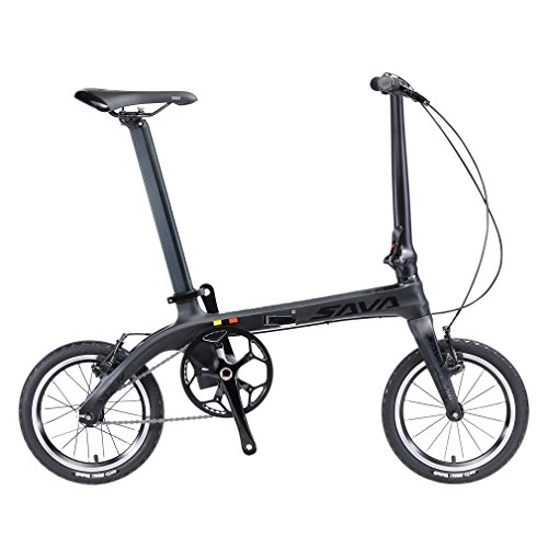 Plegables : SAVADECK 14 '' Bicicleta Plegable Marco de Fibra de Carbono Fixed Gear Sola Velocidad Fixie Urban Track Bike Mini Ciudad Bicicleta Plegable con Luces