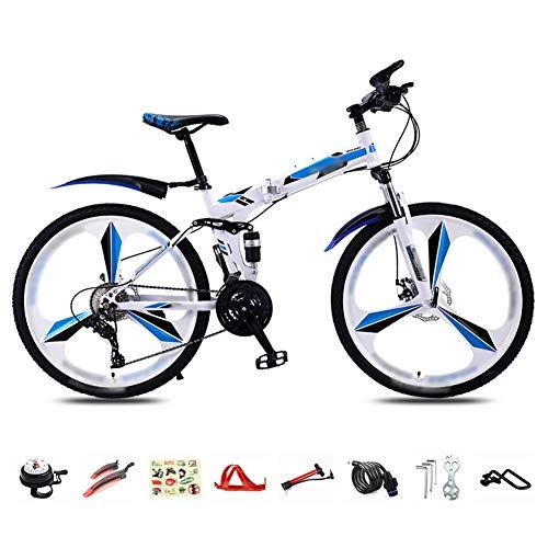 Plegables : SHIN MTB Bici para Adulto, 26 Pulgadas Bicicleta de Montaña Plegable, 30 Velocidades Velocidad Variable Bicicleta Juvenil, Doble Freno Disco / Blue / A Wheel