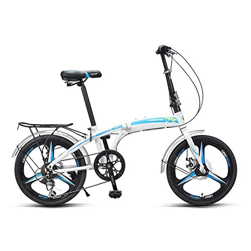 Plegables : SYLTL Folding Bicicleta Unisex Adulto Doble Freno de Disco 7 Velocidades Bicicleta Plegable Adecuado para Altura 130-190 cm 20 Pulgadas Folding Bike, Whiteblue