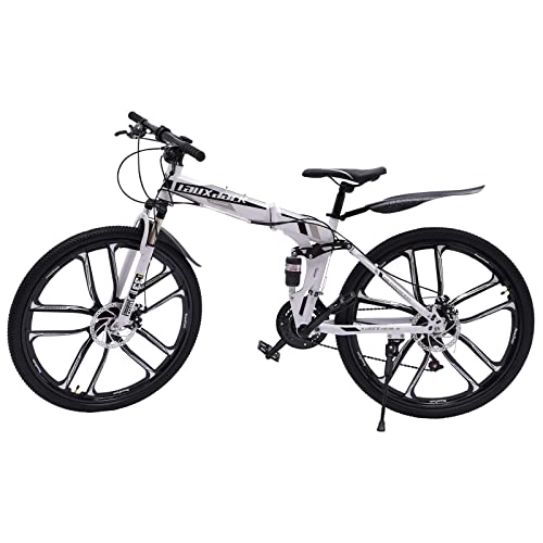 Plegables : TESUGN Bicicleta de montaña para adultos, 26 pulgadas, 21 velocidades, plegable, bicicleta para adultos, doble freno en V, altura ajustable, bicicleta plegable de camping, color negro