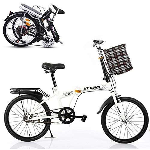 Plegables : TopBlïng Barato Adulto Bicicleta Plegable, Marco De Aluminio Bicicleta De Ciudad con Una Canasta, Mujeres Folding Bike 20 Pulgadas Mini Velocidad única Bike Estudiantes Bicicleta-Blanco