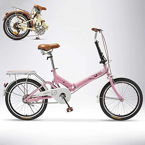 Plegables : TopBlïng Bicicleta De Ciudad para Urbana Street, con El Asiento Trasero Folding Bike 20 Pulgadas Rueda para Estudiantes Adolescentes, Mujeres Bicicleta Plegable Marco De Aluminio Velocidad única-Rosa