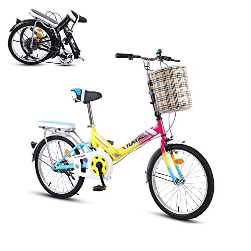 Plegables : TopBlïng Ligero Folding Bike para Ciudad Ciclismo Conmutar Al Aire Libre Deporte, Adulto Bicicleta De Ciudad con Una Canasta Defensas, 20 Pulgadas Mujeres Bicicleta Plegable-Colores