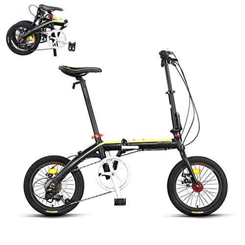 Plegables : TYXTYX Bicicleta Plegable de Aluminio de 16 Pulgadas, Unisex al Aire Libre Plegable de la Bicicleta de 7 velocidades, Doble del Freno de Disco, Fácil de Transportar, Negro