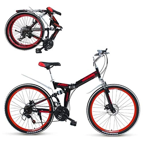 Plegables : Waqihreu Bicicleta Plegable Bicicleta Doble Disco Frenos 21 Velocidades Bicicletas de montaña Plegable 24 / 26 Pulgadas Plegable (Rojo, 26 Pulgadas)