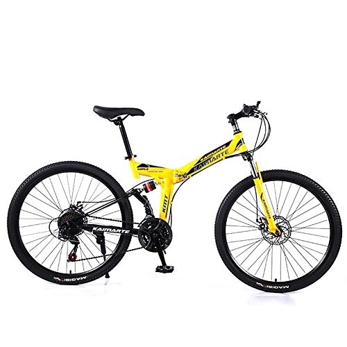 Plegables : WEHOLY Bicicleta Plegable Bicicleta de montaña Doble Freno de Disco Acero de Alto Carbono Marco de absorción de Impactos 24 Velocidad 26 Pulgadas Deportes Ocio Hombres y Mujeres Bicicleta