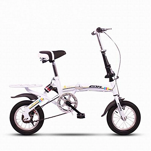 Plegables : WJSW Bicicleta Plegable Deluxe Bicicletas 12 Pulgadas Mini pequeña amortiguación portátil Ultraligera no ocupa Espacio (Color: Blanco)