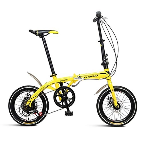 Plegables : WLGQ Bicicleta Plegable Bicicleta de Cambio de 16 Pulgadas Ligera para Hombres y Mujeres Adultos Bicicleta Plegable Bicicleta Plegable con Freno de Disco Doble (Color: Amarillo, Tamaño: 130 * 30