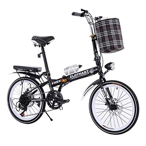 Plegables : WLGQ Coche Plegable Cambio de Velocidad Coche Bicicleta Plegable de 20 Pulgadas Freno de Disco Bicicleta Hombres y Mujeres Bicicleta portátil Ultraligera (Color: Negro, Tamaño: 150 * 35 * 100 CM)