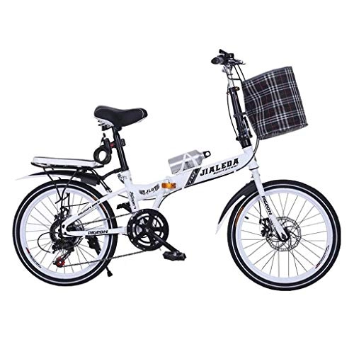 Plegables : WLGQ Coche Plegable Coche de Cambio de Velocidad Bicicleta Plegable de 20 Pulgadas Freno de Disco Bicicleta Hombres y Mujeres Mini Estudiante Bicicleta portátil Ultraligera (Color: Blanco, Tamaño
