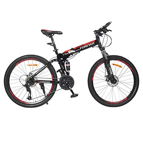 Plegables : WZB Bicicleta de Montaa Plegable, Bicicleta de Viaje de Citybike Shimano de 24 Velocidades, Bicicletas de Doble Suspensin de Ruedas de 26"y 3", 2, 24 Velocidad