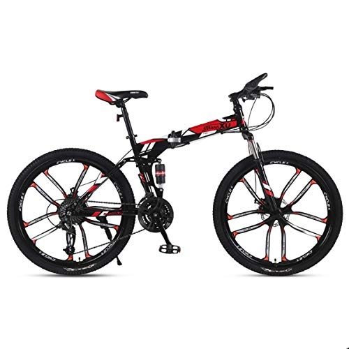 Plegables : WZB Bicicleta de montaña 21 / 24 / 27 Velocidad Marco de Acero 26 Pulgadas Ruedas Plegables de 10 radios Bicicleta Plegable, Rojo, 24 velocidades