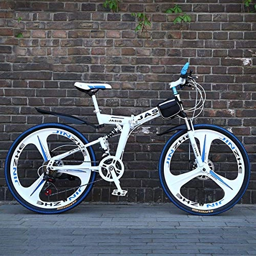 Plegables : WZB Bicicleta de montaña Plegable con 26"Aleacin de magnesio sper Liviana, Suspensin Total Premium y Shimano 21 Speed Gear, 10, 24