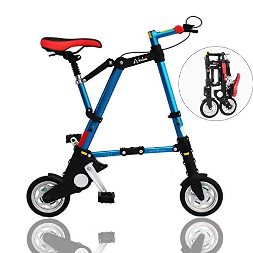 Plegables : WZB Bicicletas Plegables Mini voladoras livianas, 8"Bastidor ms Resistente de aleacin de Aluminio, Unisex, Brillo Dorado, Azul