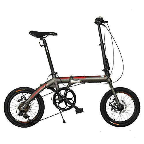 Plegables : XMIMI Bicicleta Plegable Aleacin de Aluminio Frenos de Disco Delanteros y Traseros Velocidad Variable Bicicleta Plegable 16 Pulgadas 7 velocidades