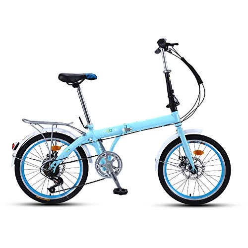 Plegables : YANGMAN-L Bicicleta Plegable, 20" Adultos Hombres Mujeres 7 Velocidad Ligera Bicicletas portátiles Marco de Acero de Carbono de Alta Plegable Bicicleta con el Bastidor Trasero Carry, Azul