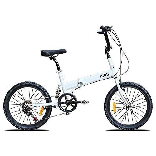Plegables : YANGMAN-L Bicicleta Plegable de 20 Pulgadas Bicicleta Plegable de 6 velocidades Marco Ciudad Alta de Acero al Carbono del Freno de Disco Superlight Riesgo de cercanías Bicicletas, Blanco