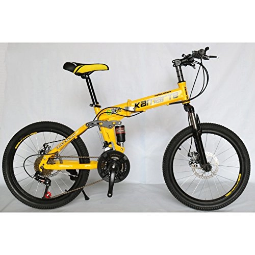 Plegables : YEARLY Bicicleta Plegable Estudiante, Bicicleta Plegable Infantil Amortiguador de Choque Doble Montaa 21 velocidades Hombres y Mujeres Adultos Bicicleta Plegable Bicicleta Plegable-Amarillo 20inch