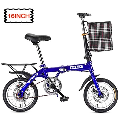 Plegables : YHNMK 16 Pulgadas Bicicleta Plegable, Bicicleta Plegable de Trabajo Ligero Choque Doble Disco Frenos, Unisex Al Aire Libre Plegable de La