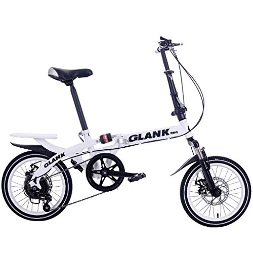 Plegables : YHNMK Bikes Plegable 16 Pulgadas, 6 Velocidad de Choque Doble Disco Frenos Bicicleta Plegable, Unisex Al Aire Libre Plegable de La