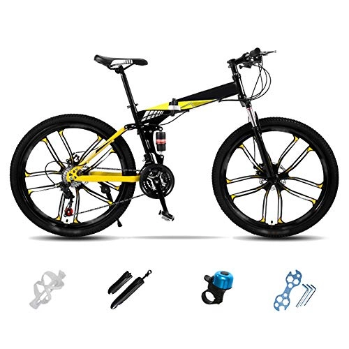 Plegables : YRYBZ Bici de Montaña Unisex, Bicicleta MTB Adulto, 24 Pulgadas, 26 Pulgadas, Bicicleta MTB Plegable con Doble Freno Disco, 27 Velocidades Bici Adulto / Amarillo / 26''