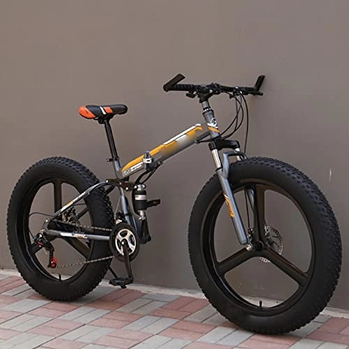 Plegables : YXGLL Bicicleta de Nieve para Adultos Plegable de 26 Pulgadas Neumáticos Ultra Anchos Bicicleta de Carretera de Playa Todoterreno de montaña de Velocidad Variable 4.0 (Silver 21)