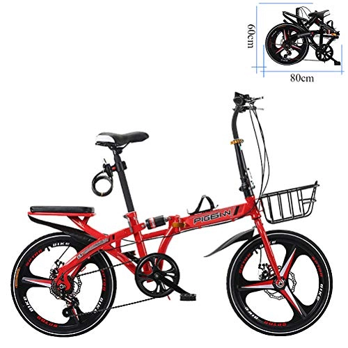 Plegables : ZEIYUQI 20 Pulgadas Bicicletas Plegable Mini Amortiguación Adulto Unisex Adecuado para Montar al Aire Libre, Rojo, A