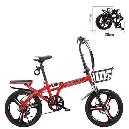 Plegables : ZEIYUQI Bicicleta Plegable Mujer 20 Pulgadas Marco De Acero De Alto Carbono Velocidad Variable Montar Al Aire Libre, Rojo, B